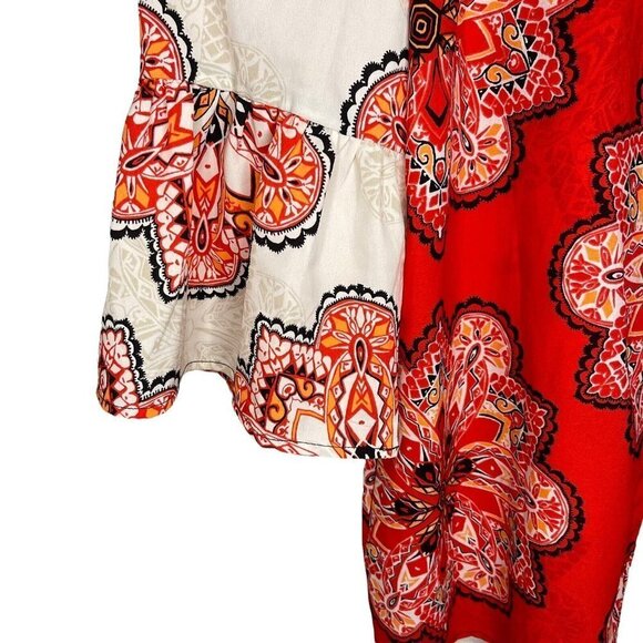 Chico’s Tiled Spice Cold Shoulder top Blouse size 1 M/8 - Picture 10 of 11